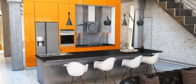 cuisine orange et grise pour une decoration originale et moderne charles rema